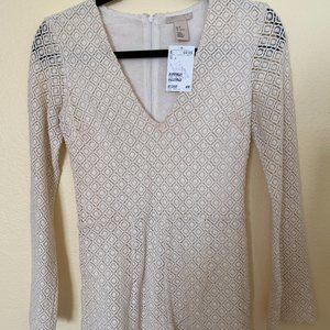 H&M Cream Lace V Cut Long Sleev Short Jumpsuit NWT